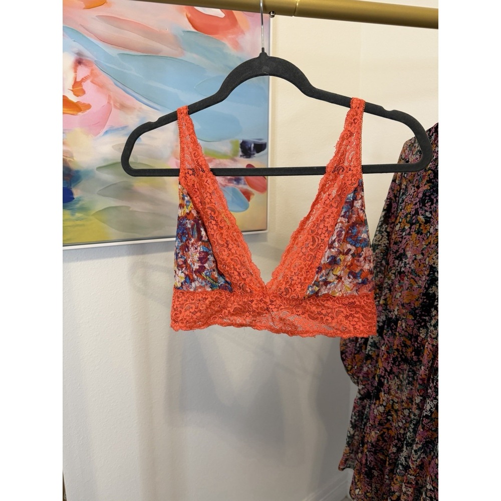 Soma Bralette Lace Plunge XL Tropical Orange Floral